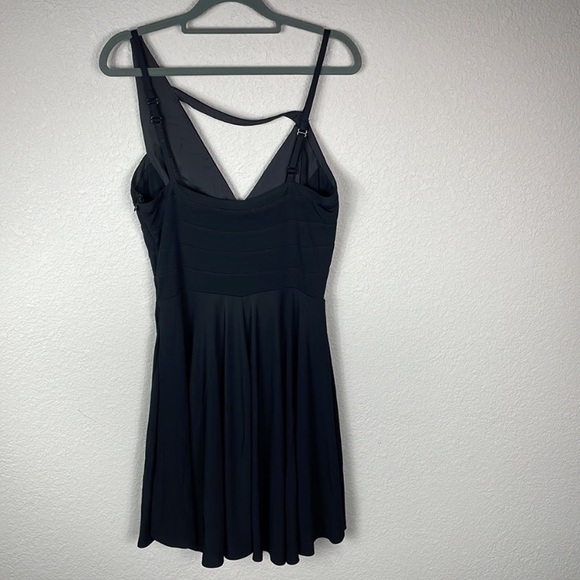 New Noam Hanoch Alegra Jersey Dress Black Fit Flare Asymmetric V Neck Sz 0 - Picture 6 of 10